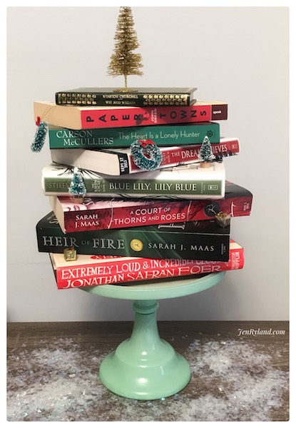 Deck Your Shelves for the Holidays: photo of a red and green book tree