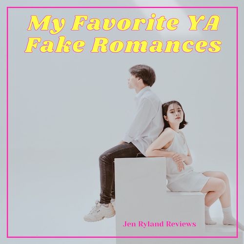 YA Books With Fake Dating: a photo of an Asian guy and girl sitting back to back on a set of steps against a white background.