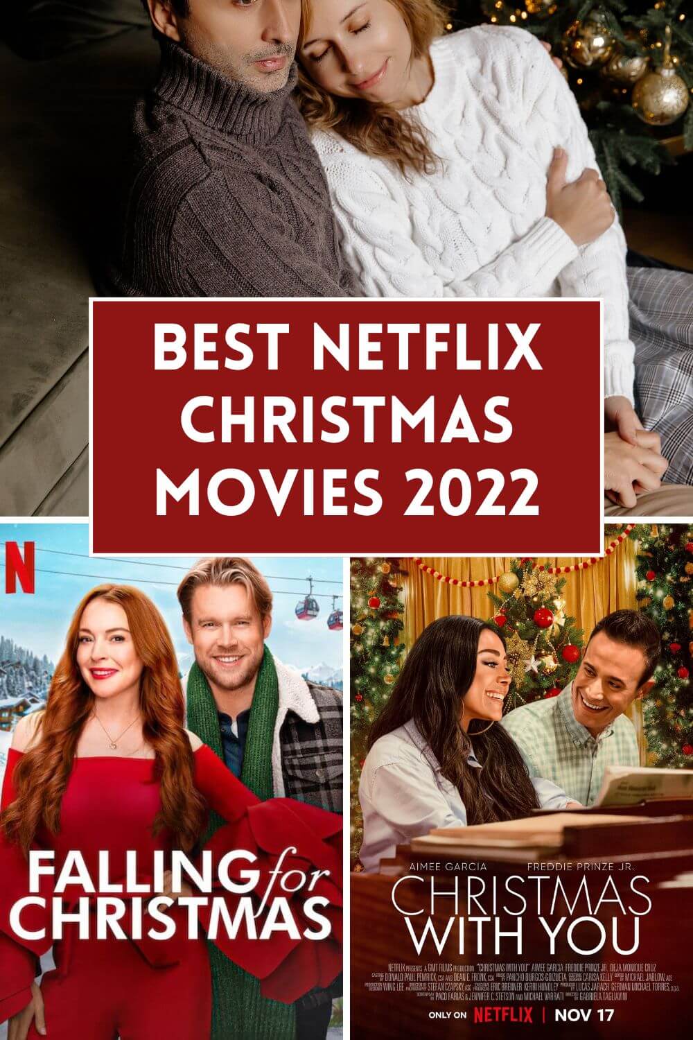 Photo collage of the best Netflix Christmas Movies of 2022