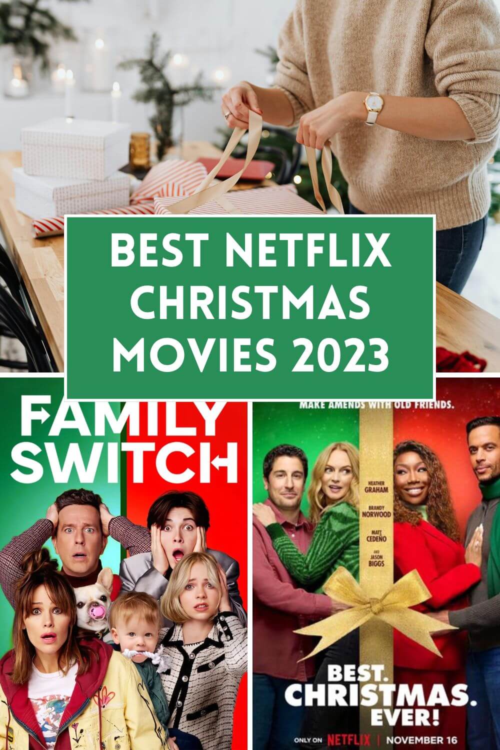 Photo collage of the best Netflix Christmas Movies of 2023