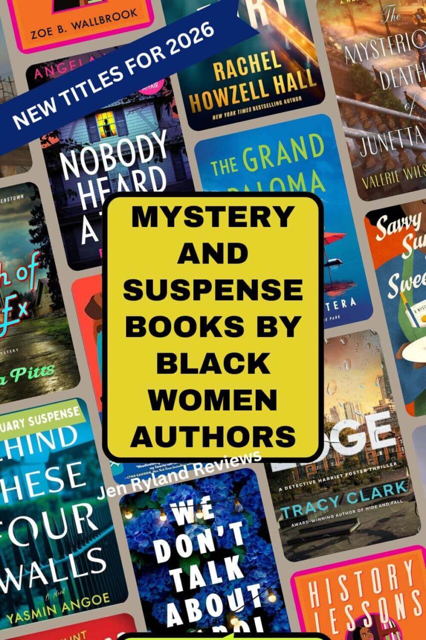 Photo collage of new mystery and suspense novels by Black women authors