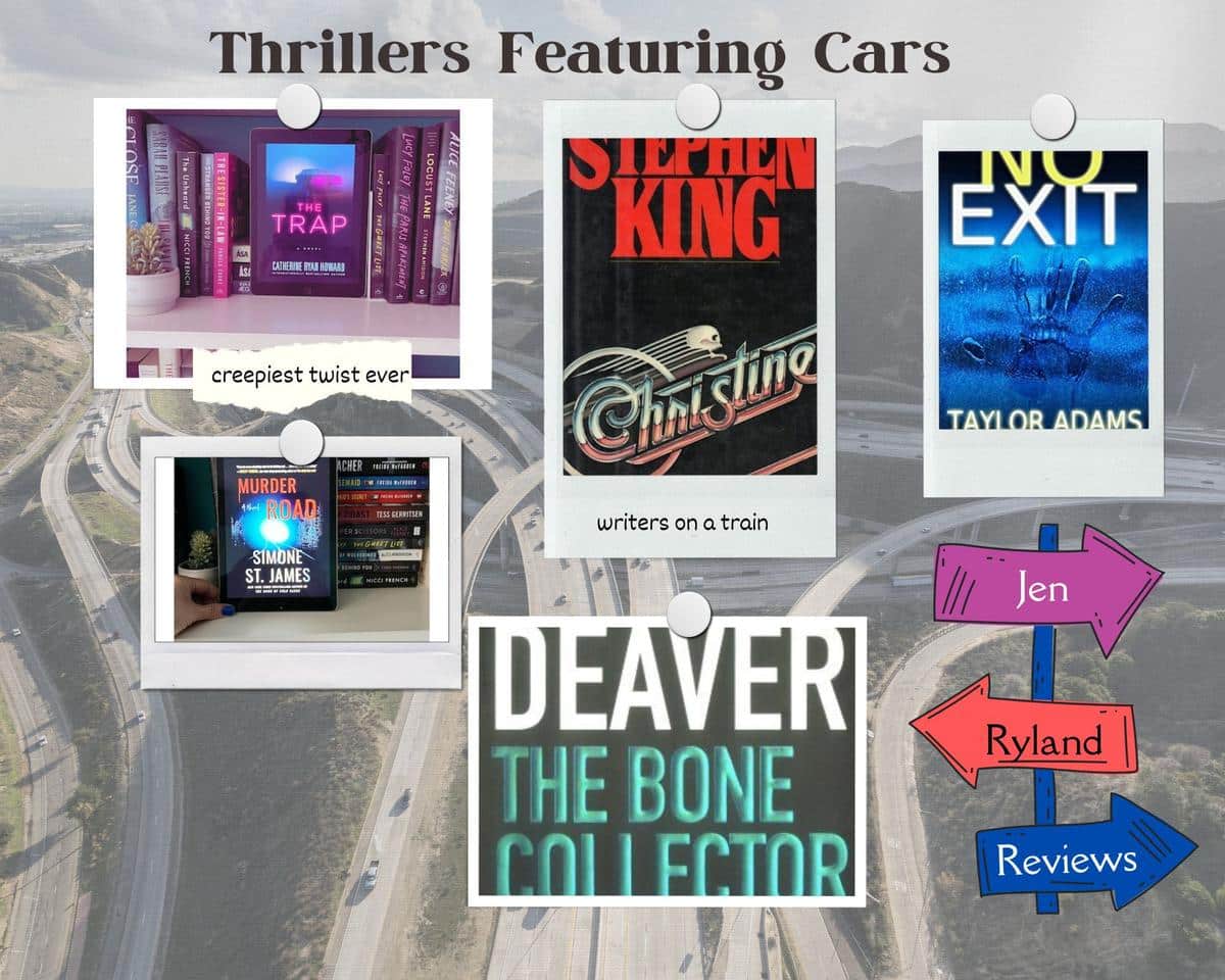 A collage of thrillers featuring cars: cars used by creepy predators, possessed cars and more!