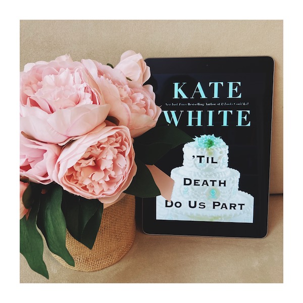 Thrillers with Weddings: cover of Til Death Do Us Part with a vase of pink flowers