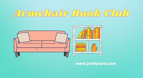 Armchair Book Club: a place to discuss all your favorite thrillers and book club books. Graphic of a sofa and a bookcase.