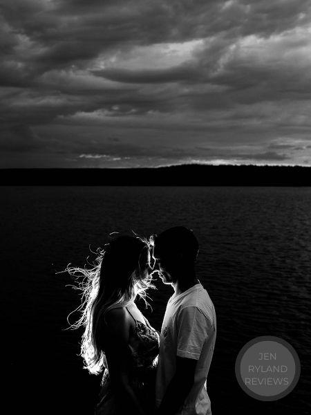 Couple embracing at night