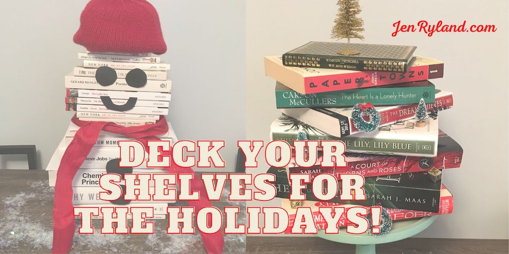 Deck Your Shelves for the Holidays: photo of a book snowman and a book tree!