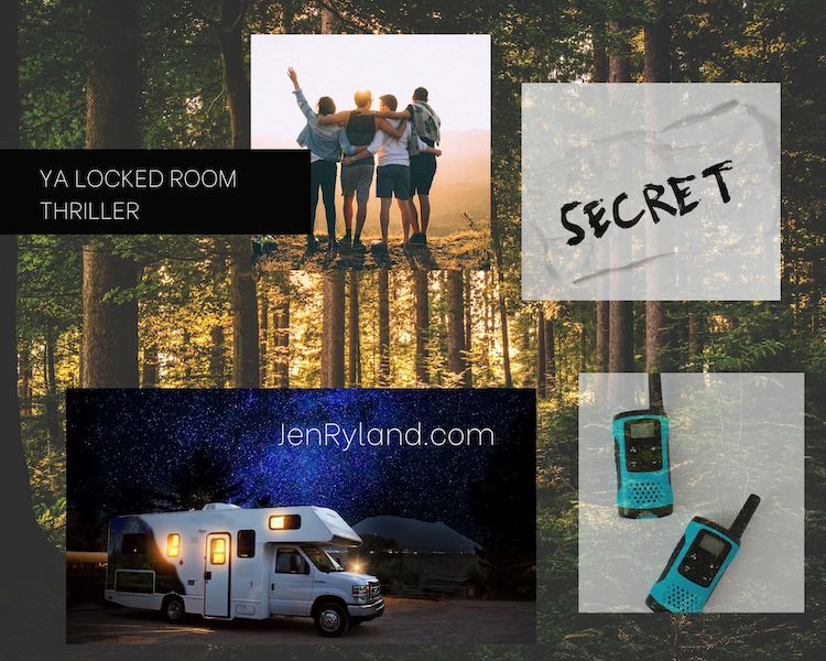 Photos on the mood board: four friends, a handwritten note, an RV, and two walkie talkies.