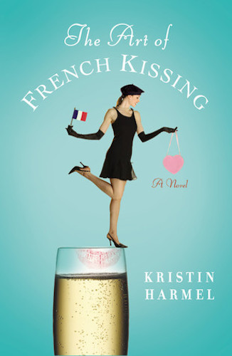 Cover of The Art of French Kissing. Photo of a woman in a beret balancing on the top of a champagne glass.