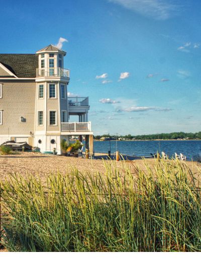 A beach house near a marsh