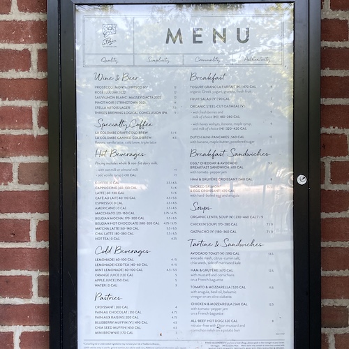 Photo of the cafe menu at the Conservatory Water in Central Park.
