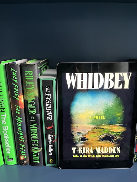 Photo of Whidbey on a blue shelf