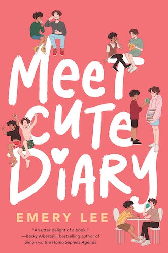 Illustrations of a variety of teen couples on a salmon pink background