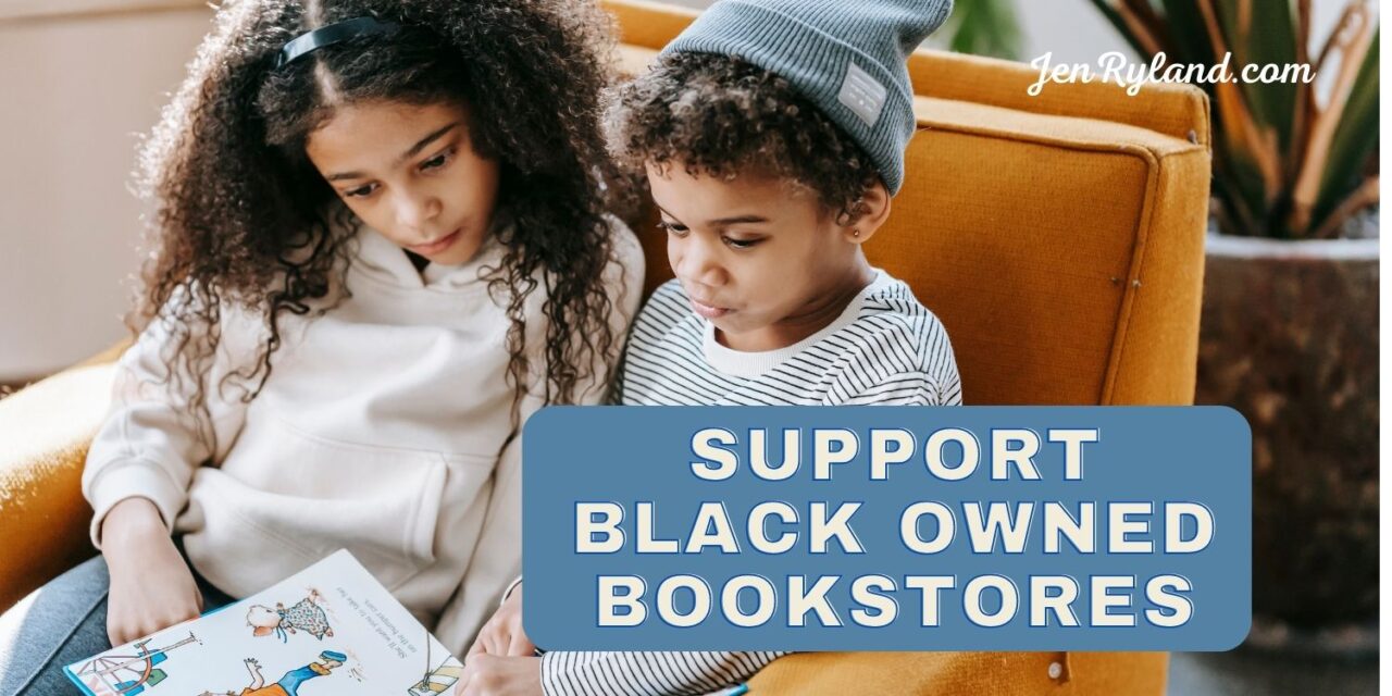 Support These 75 Black Owned Bookstores: photo of two young Black children reading a book. They are sitting on an orange couch.