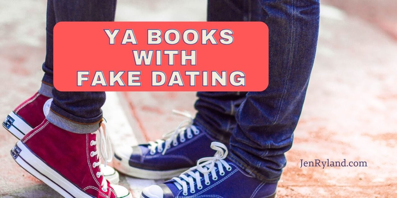YA Books With Fake Dating: a photo of the feet and legs of two people facing each other wearing jeans and Converse sneakers.
