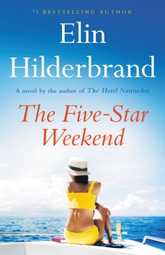 Review of the Five Star Weekend. The cover of The Five-Star Weekend features a woman in a yellow bikini photographed from behind. She's wearing a Panama hat and sitting on a boat, starting out into the ocean.
