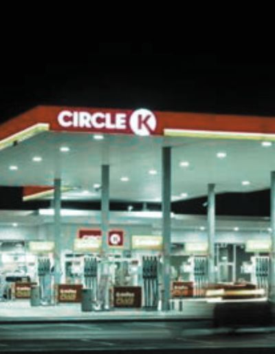 A Circle K gas station at night.