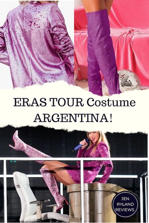 Taylor Swift Concert Outfit and Costume Ideas: the Barbie aesthetic. Photo of Taylor Swift in her hot pink Barbie sequined Jacket in Argentina