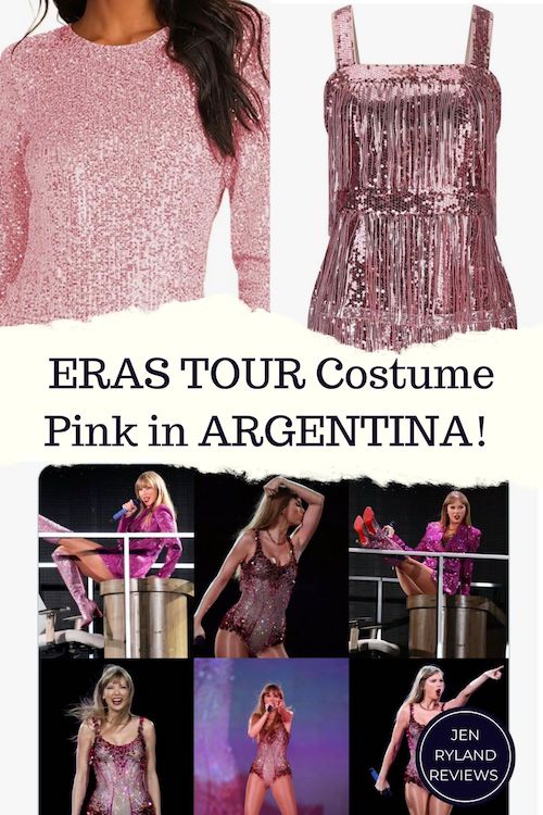 Photo of Taylor Swift at her Argentina concert wearing a sequined pink bodysuit.