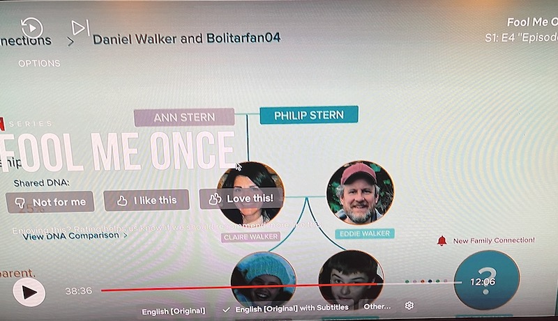 A family tree from a DNA site as part of the Netflix series Fool Me Once