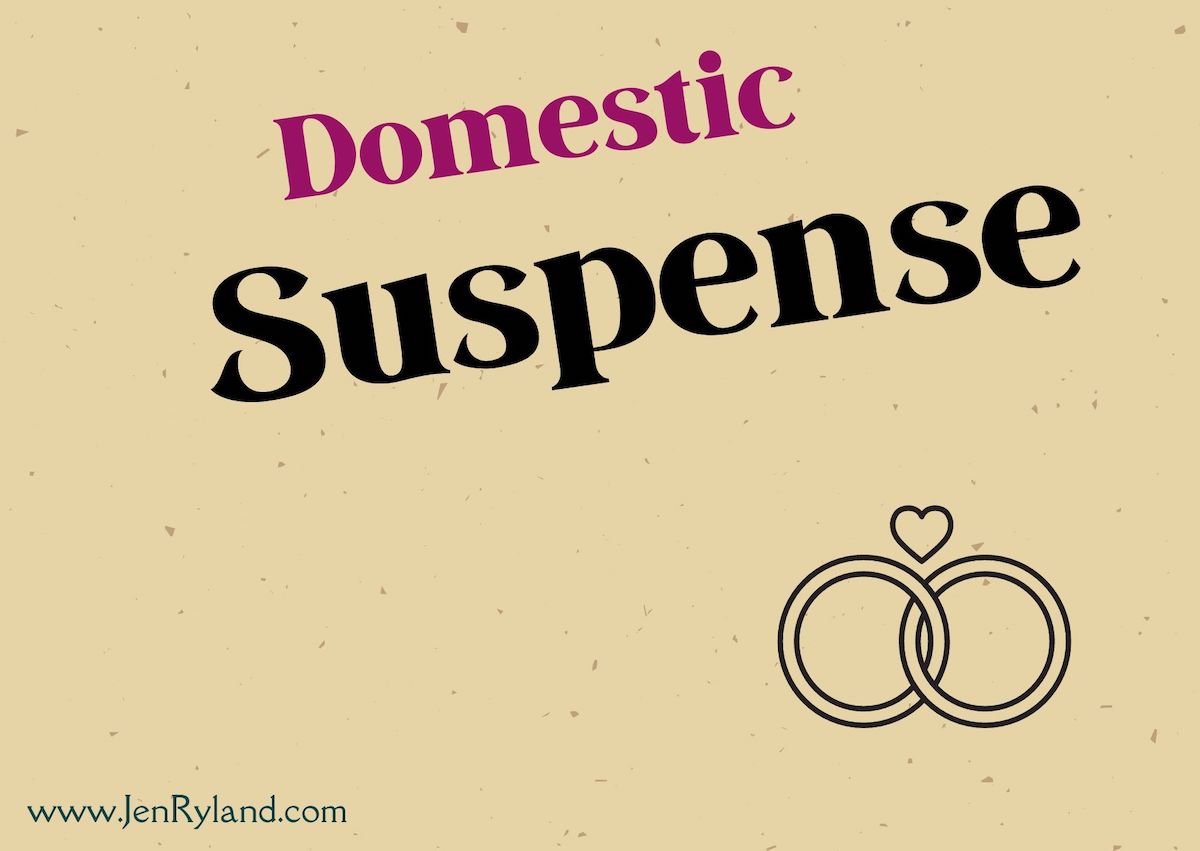 What Kind of Suspense Book Should You Read? This graphic for Domestic Suspense has a pair of interlocking wedding rings.