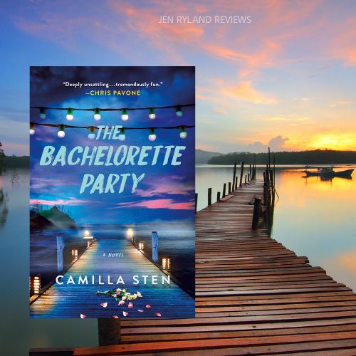 Cover of The Bachelorette Party set over a photo of a dock
