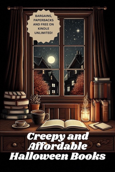 A picture of a dead at night with a book and coffee. Outside is a full moon. 