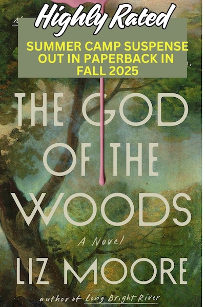 Cover of God of the Woods which shows a summer scene with pink paint dripping down