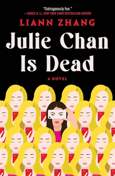 The cover of Julie Chan is dead, which is an illustration of an Asian girl in a sea of identical blondes