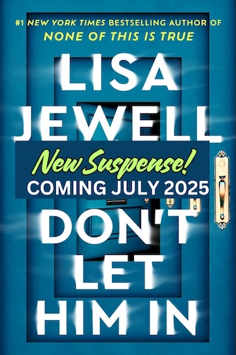 Cover of Dont Let Him in which shows a blue door with a brass handle