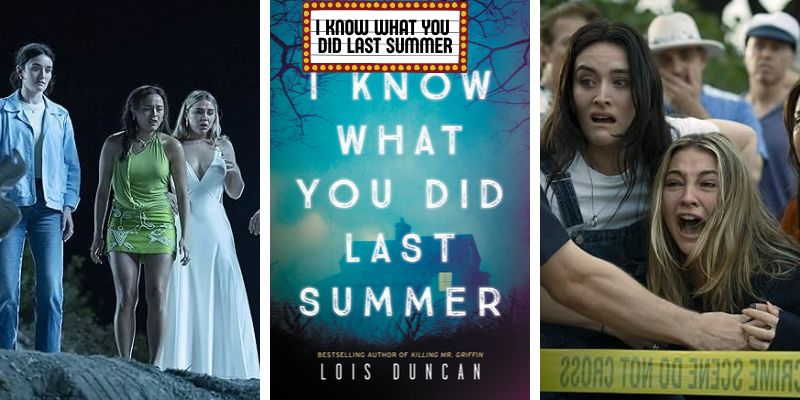 Photo collage of the cover of I Know What You Did Last Summer with cast photos from the2025 movie