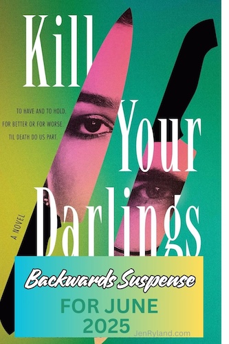 Cover of Kill Your Darlings which shows a couple peering through two knife shaped openings.