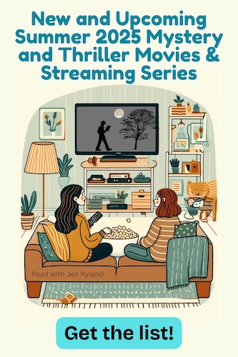 An illustration of two women on a couch watching a movie and eating popcorn. Illustration for my list of New Summer 2025 Mystery and Thriller Movies and Series to Watch