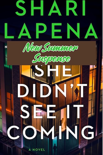 She Didn't See it Coming: New Summer Suspense. Book cover of an apartment building