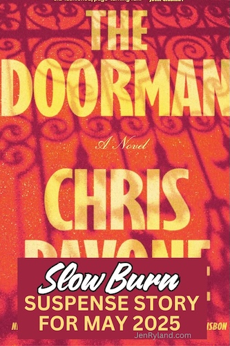 The Doorman a slow burn suspense story for 2025. Cover is orange and red with the outline of a wrought iron fence