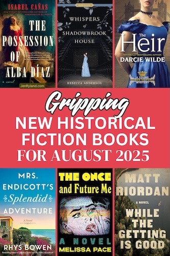 Photo collage of new historical fiction titles for August 2025