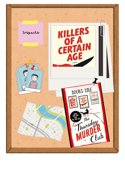 Bulletin Board with Killers of a Certain Age Cover on it