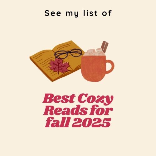Best Cozy Fall Reading for Fall 2025. A book, a fall leaf, glasses, and a mug with a cinnamon stick