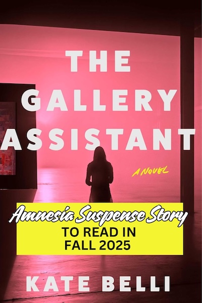 Picture of a pink art gallery with a shadowy figure 