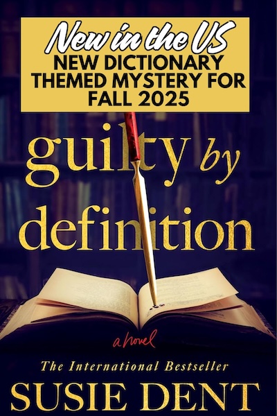 Cover of Guilty by Definition which shows a knife piercing the pages of a dictionary