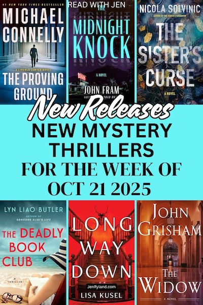 Photo collage of new mystery and thriller releases for Octobe r21 2025