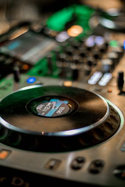 Photo of a turntable in a radio booth