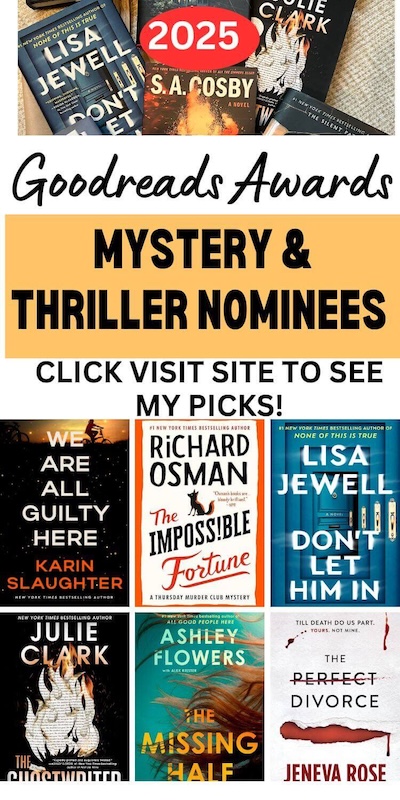 Photo collage of the Goodreads Choice Mystery Thriller Nominees 2025