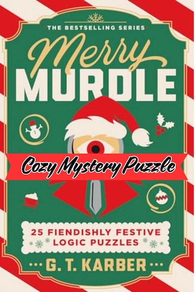 Cover of Merry Murdle which shows a magnifying glass with a santa hat