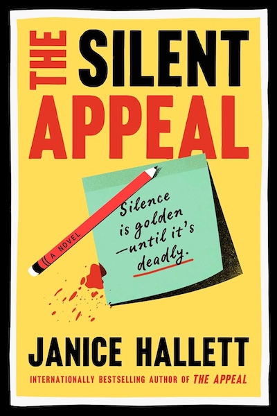 The Silent Appeal by Janice Hallett: yellow background, green post it, red pencil