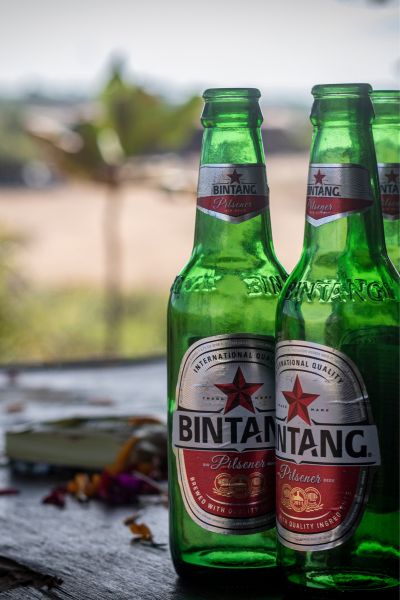 Green beer bottles outside