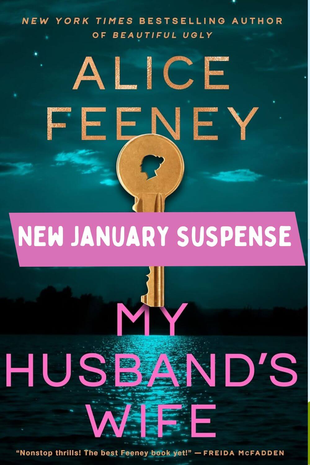 Cover of My Husband's Wife which shows a key against a body of water at night