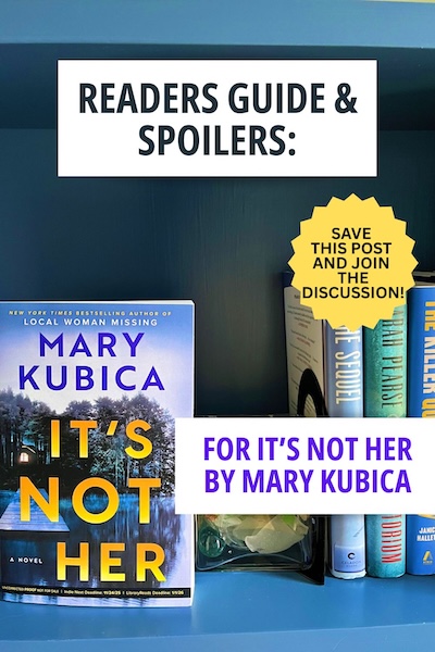Copy of It's Not Her by Mary Kubica on a blue bookshelf next to other books.