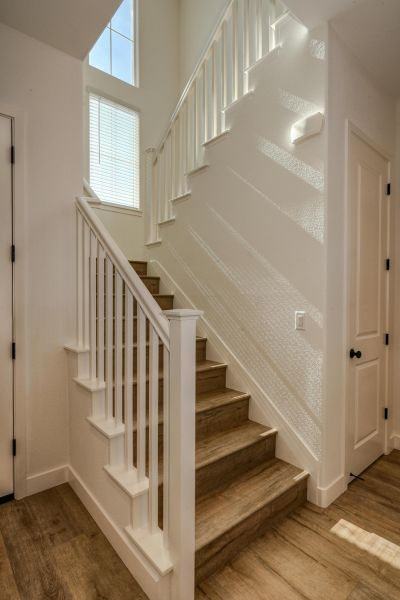 A white staircase in a house