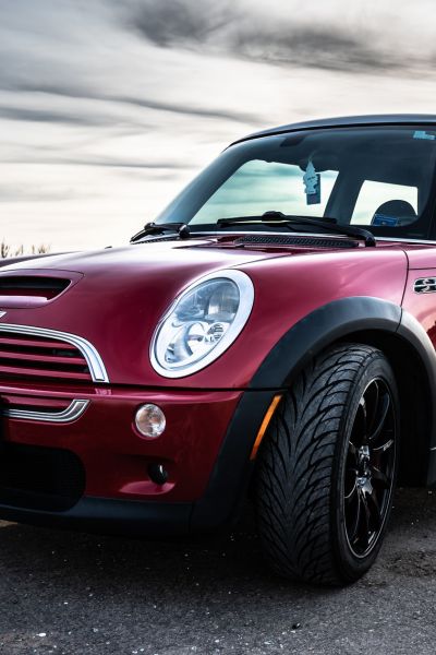 A Red Mini Cooper car