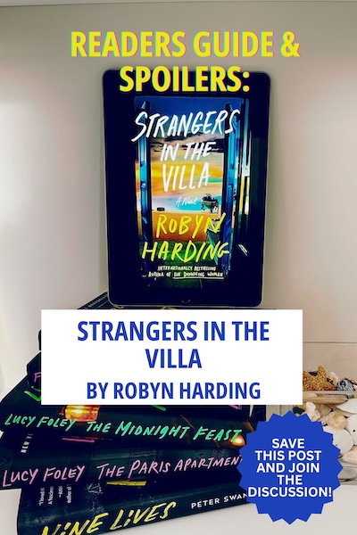Copy of Strangers in the Villa on top of a stack of books